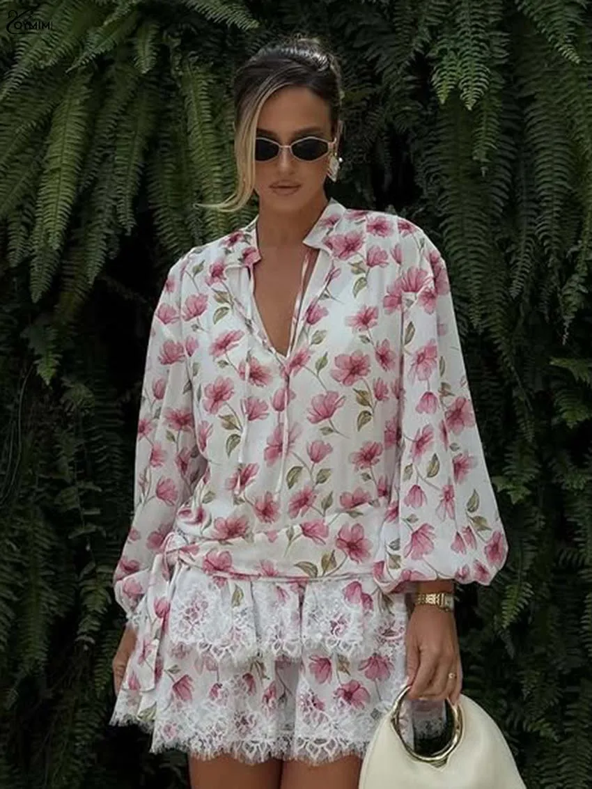 Oymimi Fashion Pink Print Dresses For Women Elegant Lace-Up Puff Sleeve Lace Dresses Summer Pleated Mini Dress Female Clothing
Oymimi Fashion Pink Print Dresses For Women Elegant Lace-Up Puff Sleeve Lace Dresses Summer Pleated Mini Dress Female Clothing