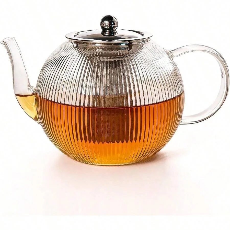 50OZ/1500ml Ribbed Borosilicate Glass Teapot With Removable Stainless Steel Infuser Lid, Stovetop Vertical Striped Tea Kettle L
50OZ/1500ml Ribbed Borosilicate Glass Teapot With Removable Stainless Steel Infuser Lid, Stovetop Vertical Striped Tea Kettle L