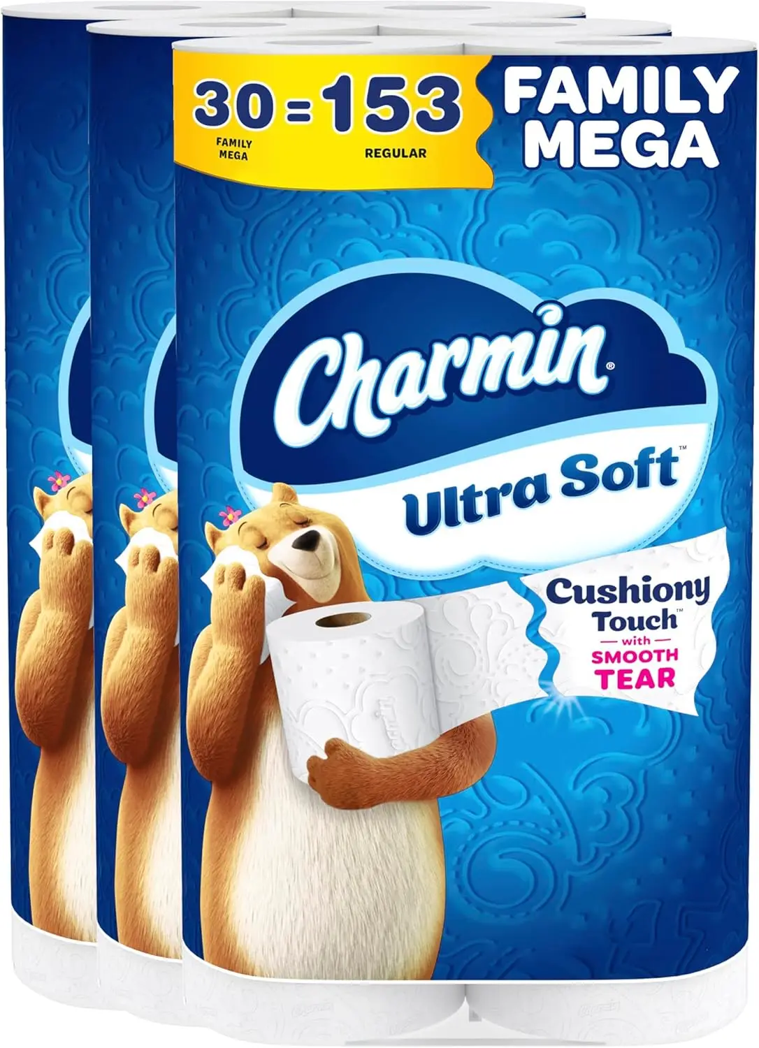 Ultra Soft Cushiony Touch Toilet Paper, 30 Mega Rolls = 153 Regular Rolls for Family Use
Ultra Soft Cushiony Touch Toilet Paper, 30 Mega Rolls = 153 Regular Rolls for Family Use