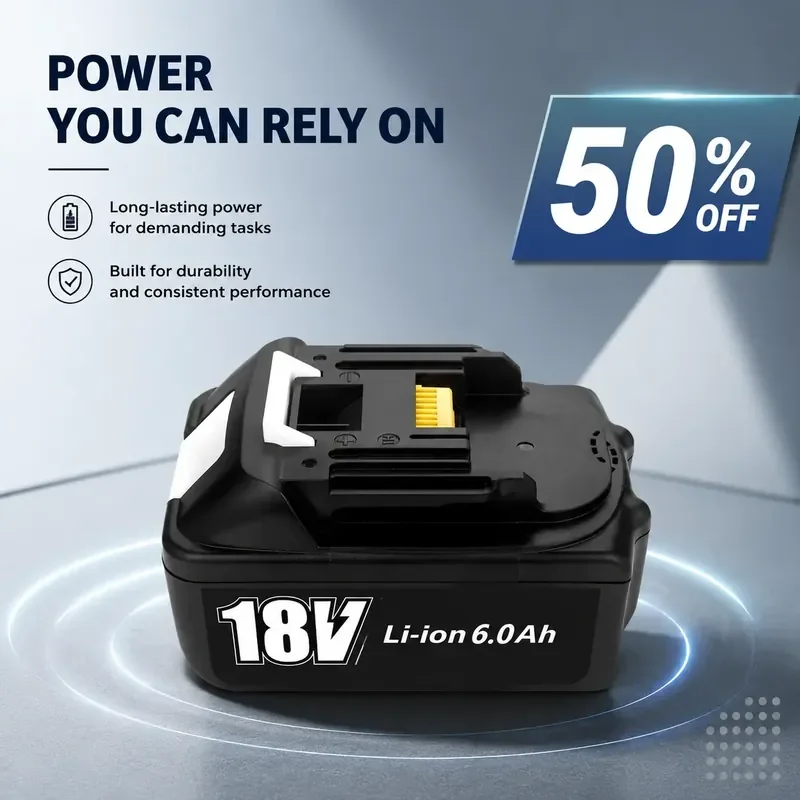 6.0Ah 18V 8000mAh Lithium Battery Pack for Makita BL1806 Replacement Power Tool Battery 18650
6.0Ah 18V 8000mAh Lithium Battery Pack for Makita BL1806 Replacement Power Tool Battery 18650