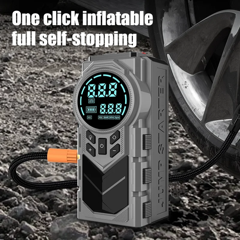 Portable tire inflator multifunctional inflator with tire pressure detection emergency starting power supply for automobiles
Portable tire inflator multifunctional inflator with tire pressure detection emergency starting power supply for automobiles
