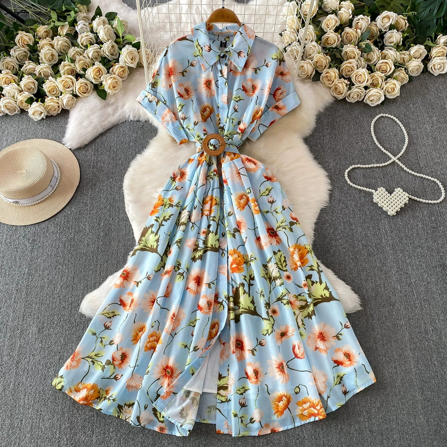 Elegant Summer Floral Long Dress Shirt Women Sleeve Single Breasted Print Bohemia Vacation Midi Dresses Casual Vestidos Sweet
Elegant Summer Floral Long Dress Shirt Women Sleeve Single Breasted Print Bohemia Vacation Midi Dresses Casual Vestidos Sweet
