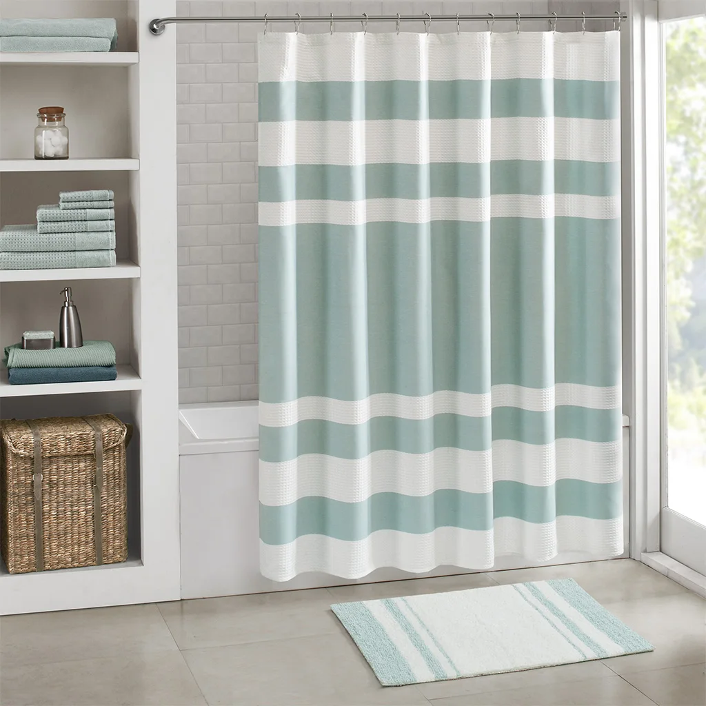 100% cotton medium pile reversible bath rug in aqua color measures 20 inches wide by 30 inches long
100% cotton medium pile reversible bath rug in aqua color measures 20 inches wide by 30 inches long
