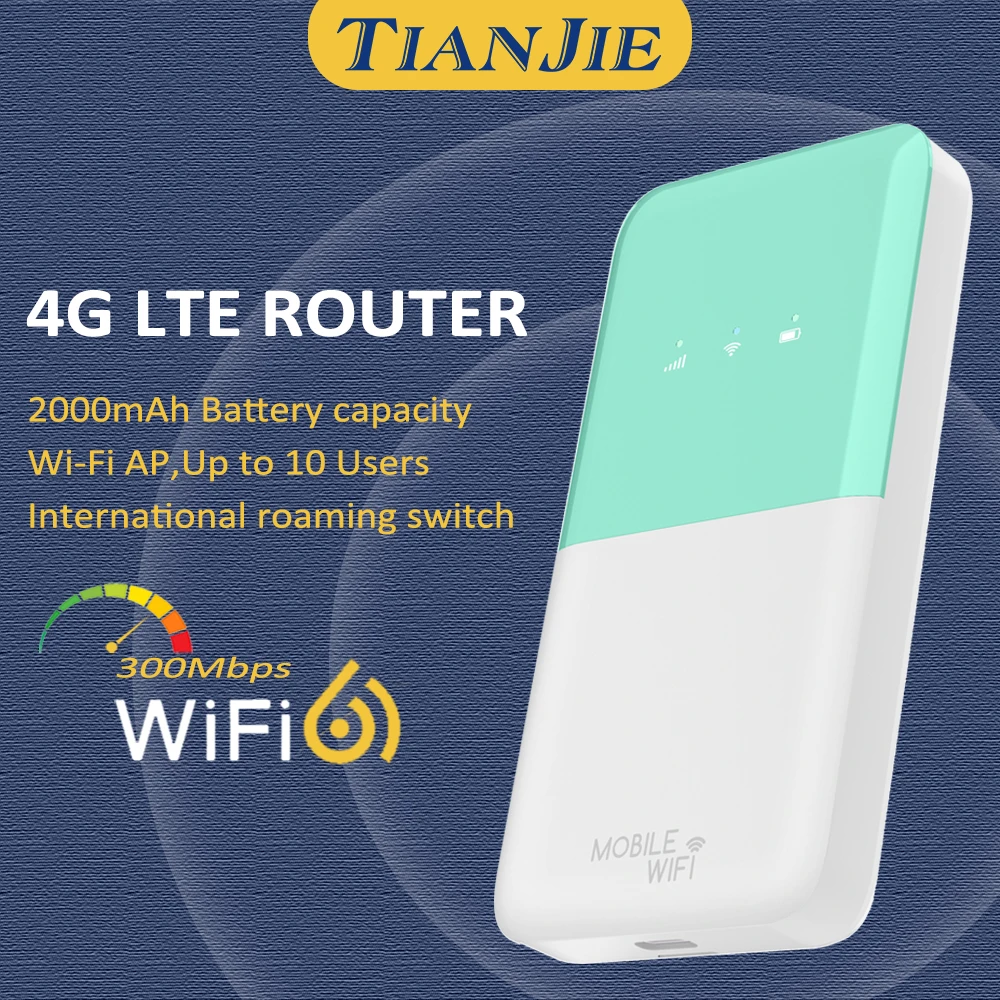 TIANJIE MF910 Wifi 6 Router Pocket Wireless Travel Router 4G LTE Portable WiFi Mobile Hotspot Covers 170 Countries 10 Users
TIANJIE MF910 Wifi 6 Router Pocket Wireless Travel Router 4G LTE Portable WiFi Mobile Hotspot Covers 170 Countries 10 Users
