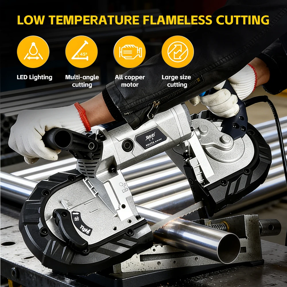 Электрическая ленточная пила мощностью 1100 Вт 0-45 ° Угловая резка, коническая пила по металлу, дереву, ленточная пила со светодиодной подсветкой для домашней мастерской
Электрическая ленточная пила мощностью 1100 Вт 0-45 ° Угловая резка, коническая пила по металлу, дереву, ленточная пила со светодиодной подсветкой для домашней мастерской