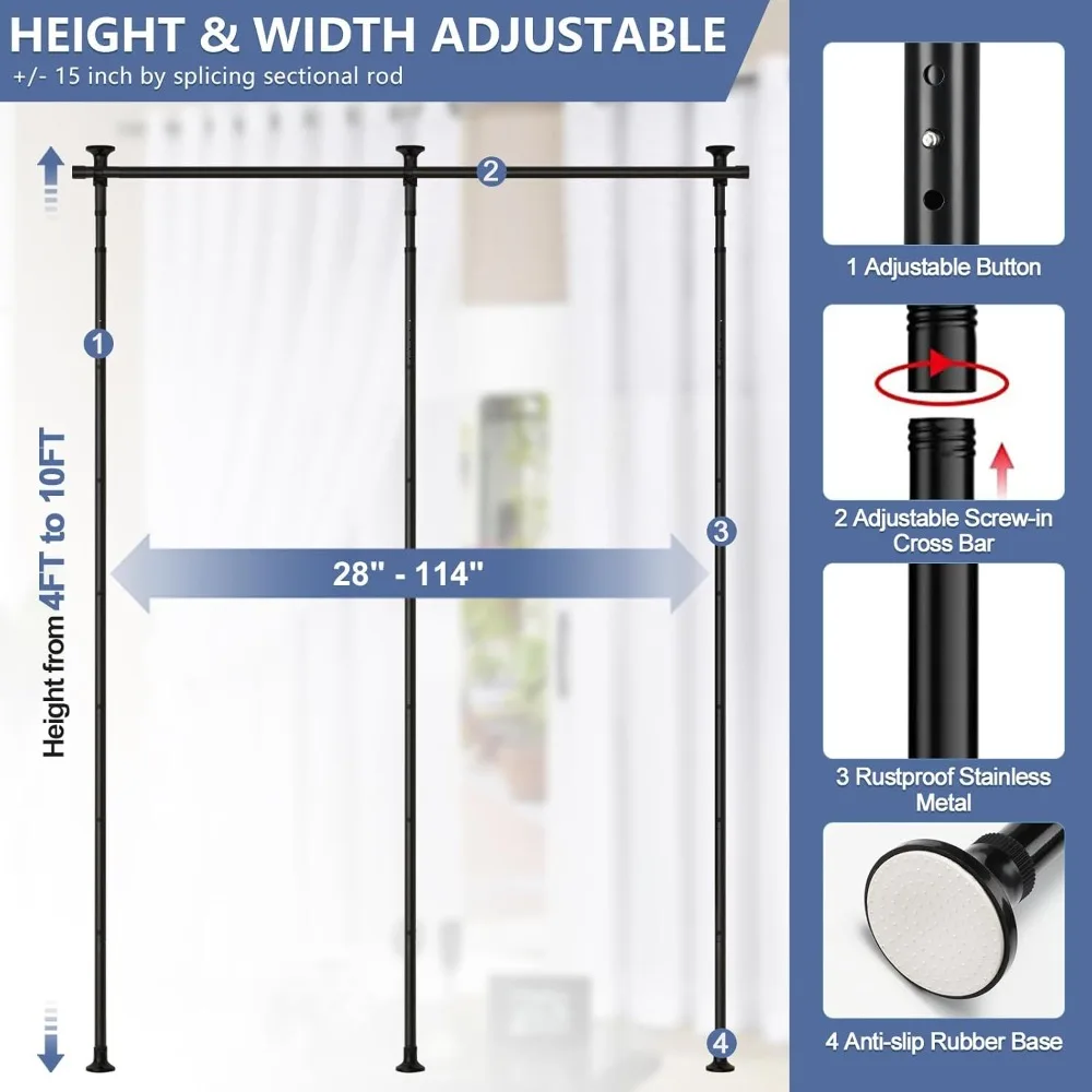 Room Divider No Drilling Curtain Rod for Room Separation, 4-10ft (H) 28-114inch(W) Adjustable Heavy Duty Floor
Room Divider No Drilling Curtain Rod for Room Separation, 4-10ft (H) 28-114inch(W) Adjustable Heavy Duty Floor