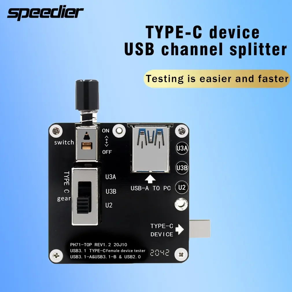 TYPE-C U2 U3 Channel Separation Tester Splitter Mobile Hard Disk U Disk Card Reader C Female Equipment Test
TYPE-C U2 U3 Channel Separation Tester Splitter Mobile Hard Disk U Disk Card Reader C Female Equipment Test