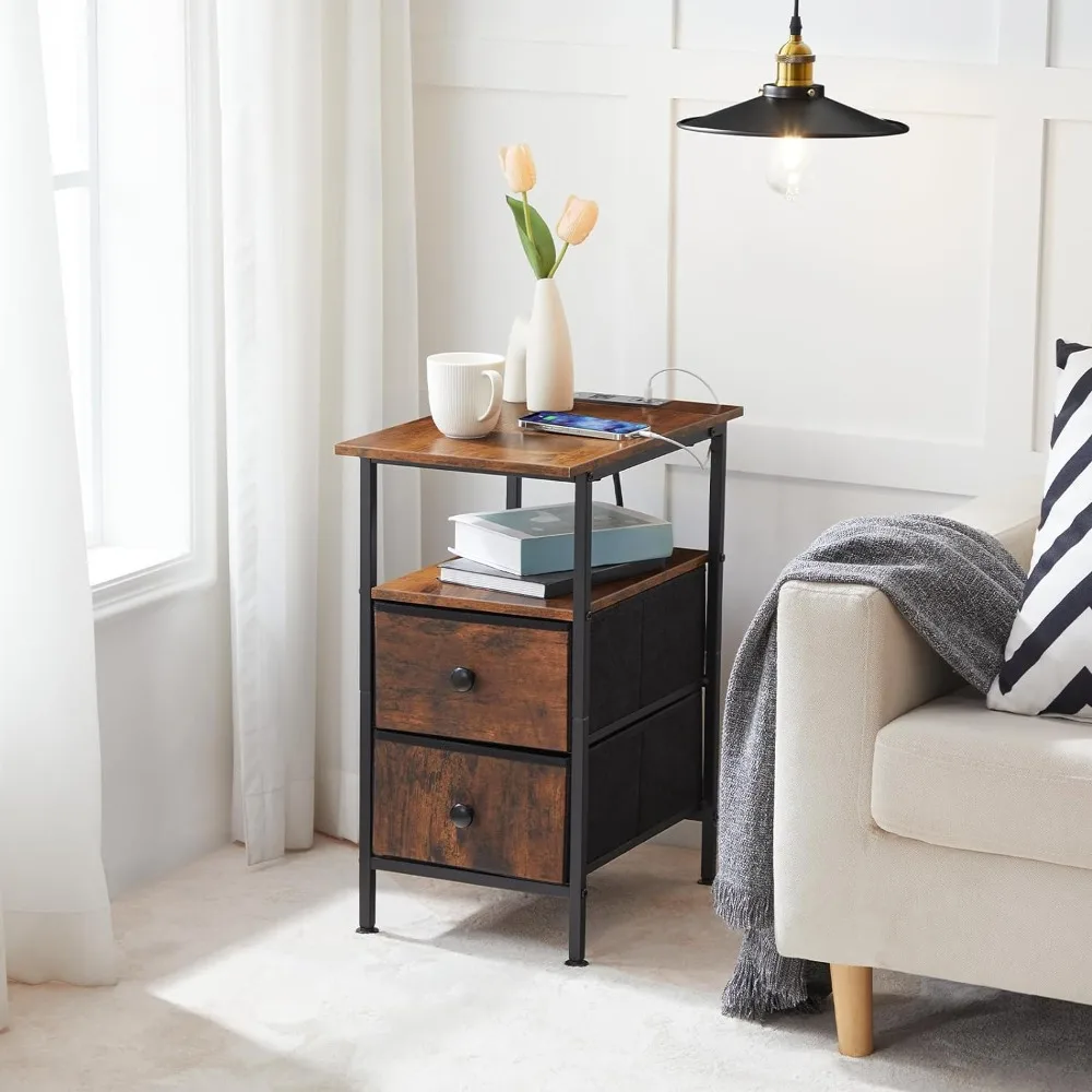 End Table with Charging Station, Set of 2 Narrow Side Tables, Nightstand with 2 Non-Woven Drawers, Slim Sofa Table
End Table with Charging Station, Set of 2 Narrow Side Tables, Nightstand with 2 Non-Woven Drawers, Slim Sofa Table