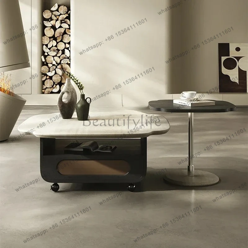 Natural travertine coffee table high-end marble small apartment French living room household removable tea table
Natural travertine coffee table high-end marble small apartment French living room household removable tea table