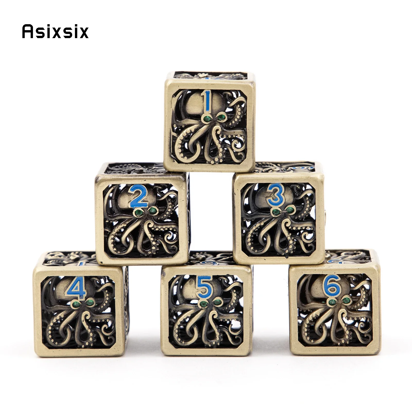 6 Pcs Yellow Blue Squid Metal Dice Hollow Metal Polyhedral Dice Set Suitable for Role-Playing RPG Board Game Card Game
6 Pcs Yellow Blue Squid Metal Dice Hollow Metal Polyhedral Dice Set Suitable for Role-Playing RPG Board Game Card Game