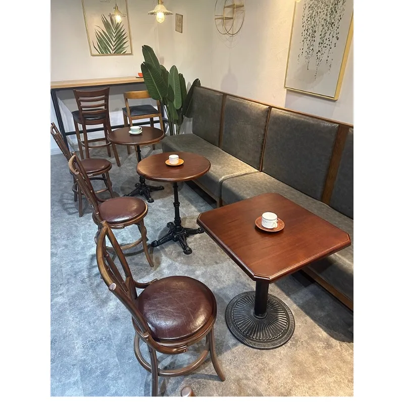 American retro cafe solid wood table and chair combination baking milk tea dessert shop table western restaurant bar square roun
American retro cafe solid wood table and chair combination baking milk tea dessert shop table western restaurant bar square roun