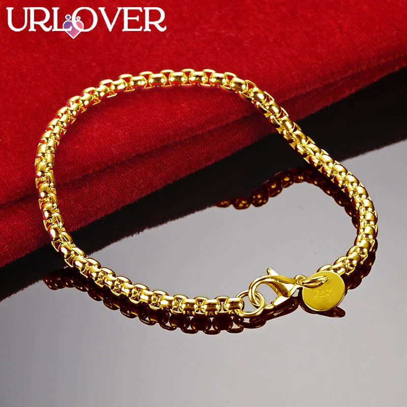 URLOVER 24K Gold Bracelet For Woman Men 4mm Box Chain Bracelets Fashion Party Wedding Engagement Jewelry Lovers Birthday Gifts
URLOVER 24K Gold Bracelet For Woman Men 4mm Box Chain Bracelets Fashion Party Wedding Engagement Jewelry Lovers Birthday Gifts