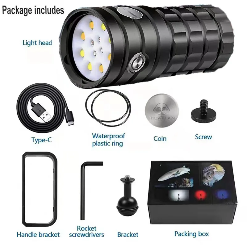 18000LM Diving Flashlight Underwater 100m Photography Video Lamp IPX8 Waterproof Diving Fill Lantern Lamp 120° Irradiation Angle
18000LM Diving Flashlight Underwater 100m Photography Video Lamp IPX8 Waterproof Diving Fill Lantern Lamp 120° Irradiation Angle