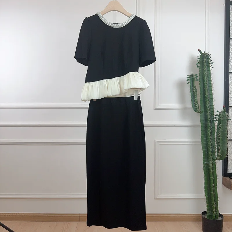 Women Black Small Fragrance Pearl Collar Contrast Coat+ Long Skirt Two-piece Fashion Simple Elegant French Lady Set Summer
Women Black Small Fragrance Pearl Collar Contrast Coat+ Long Skirt Two-piece Fashion Simple Elegant French Lady Set Summer