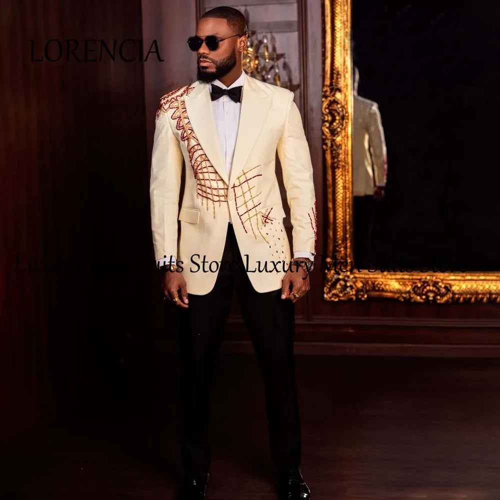 Casual Colorful Beading 2 Pieces Suits for Men Peak Label Wedding Party Outfits Customized Single Breasted trajes para hombre
Casual Colorful Beading 2 Pieces Suits for Men Peak Label Wedding Party Outfits Customized Single Breasted trajes para hombre