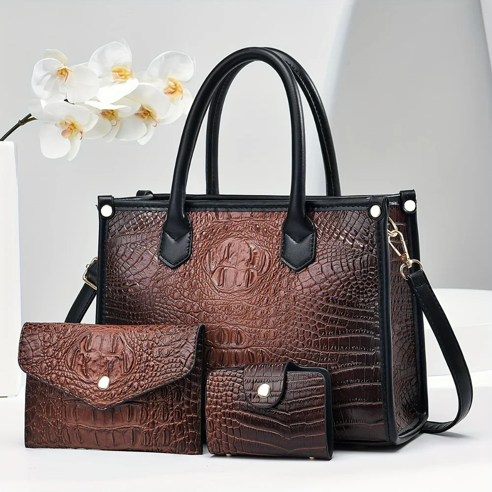 3pcs Set, Crocodile Pattern Faux Leather , Elegant Large Capacity Fashion Tote With Shoulder Bag And Letter Clutch Chch
3pcs Set, Crocodile Pattern Faux Leather , Elegant Large Capacity Fashion Tote With Shoulder Bag And Letter Clutch Chch