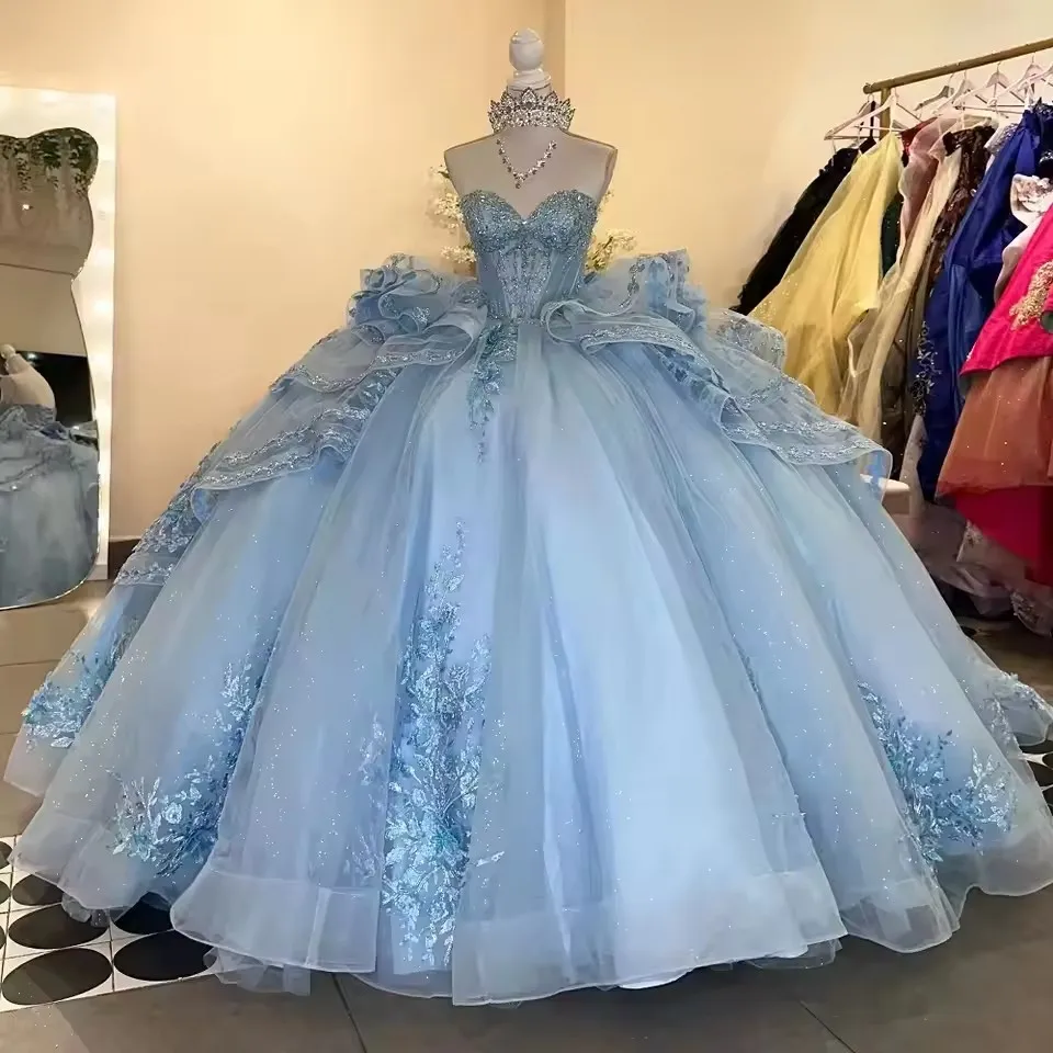 Sweetheart Sky Blue Quinceanera Dresses for 15 Sleeveless Lace up Tulle vestidos de 16 quinceañera Brithday Party Customized
Sweetheart Sky Blue Quinceanera Dresses for 15 Sleeveless Lace up Tulle vestidos de 16 quinceañera Brithday Party Customized