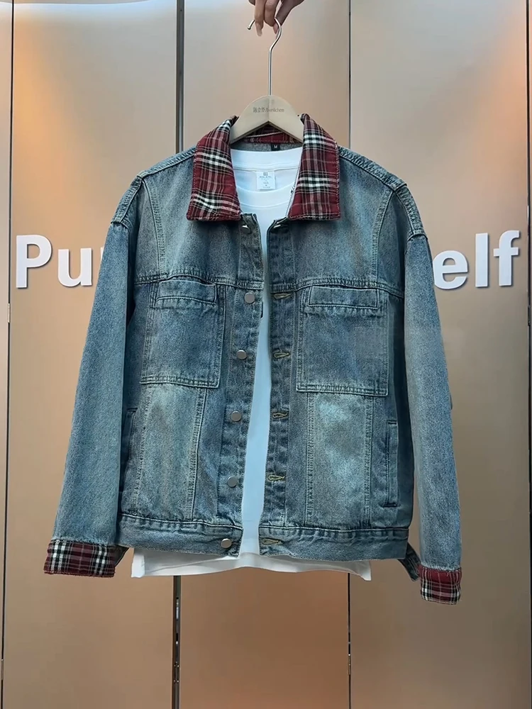 American Retro Patchwork Denim Jaet Men's Spring Autumn Casual Sle Long Sve Flip Collar Workwear Coat High End Feeling
American Retro Patchwork Denim Jaet Men's Spring Autumn Casual Sle Long Sve Flip Collar Workwear Coat High End Feeling