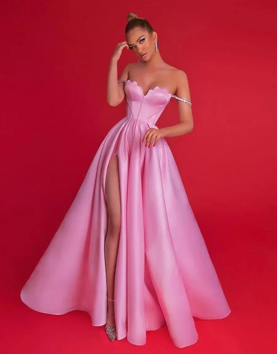 Glamorous Pink A Line Evening Dresses Glitter Beads Satin Prom Gowns Sexy Side Split Floor Length Customized Wedding Guest Gowns
Glamorous Pink A Line Evening Dresses Glitter Beads Satin Prom Gowns Sexy Side Split Floor Length Customized Wedding Guest Gowns