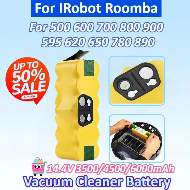 New 14.4V 3500/4500/6000mAh Rechargeable Vacuum Cleaner Battery for IRobot Roomba 595 620 650 780 890 500 600 700 800 900
New 14.4V 3500/4500/6000mAh Rechargeable Vacuum Cleaner Battery for IRobot Roomba 595 620 650 780 890 500 600 700 800 900