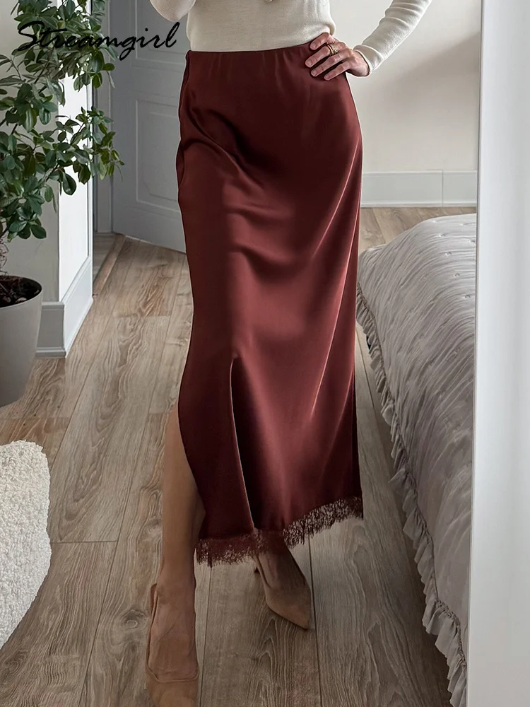 Sreamgirl Black Slit Satin Maxi Skirt Lace Women Summer Sexy Bodycon Long Silk Skirts With Slit Formal Lace Skirts Women Luxury
Sreamgirl Black Slit Satin Maxi Skirt Lace Women Summer Sexy Bodycon Long Silk Skirts With Slit Formal Lace Skirts Women Luxury