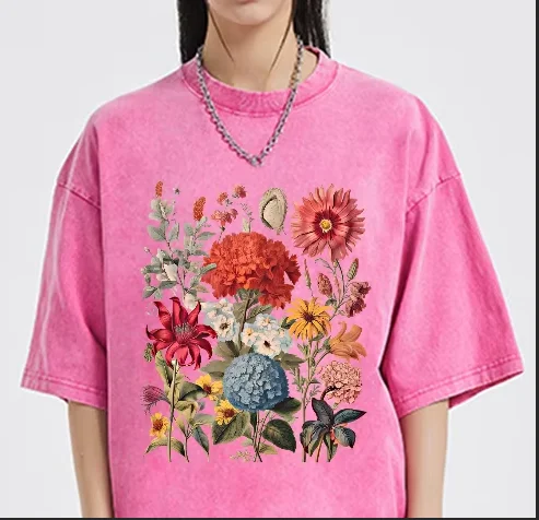 Vintage Red Flower Print Women's Washed Denim T-Shirt Oversized Loose Short Sleeve Summer 2025 American Vintage Distressed Top 
Vintage Red Flower Print Women's Washed Denim T-Shirt Oversized Loose Short Sleeve Summer 2025 American Vintage Distressed Top