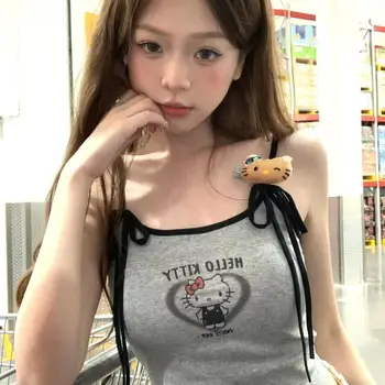 산리오 헬로 키티 카와이 애니메이션 코르셋 캐미솔 소녀 코케트, 섹시한 크롭탑, 2024 년대 의류, Y2k Gyaru 여성용 탱크, 여름 신상