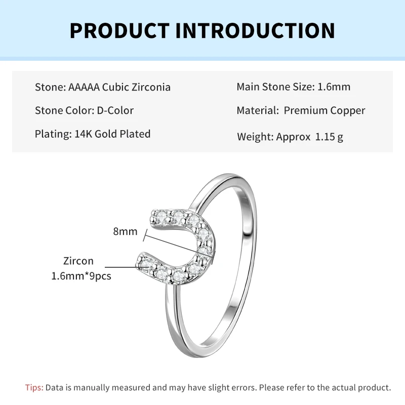 Round Cut CZ Lab Created Imitation Diamond Ladies Horseshoe U-shaped Ring 14k Gold Plated Birthday Ring Anniversary Gift
Round Cut CZ Lab Created Imitation Diamond Ladies Horseshoe U-shaped Ring 14k Gold Plated Birthday Ring Anniversary Gift