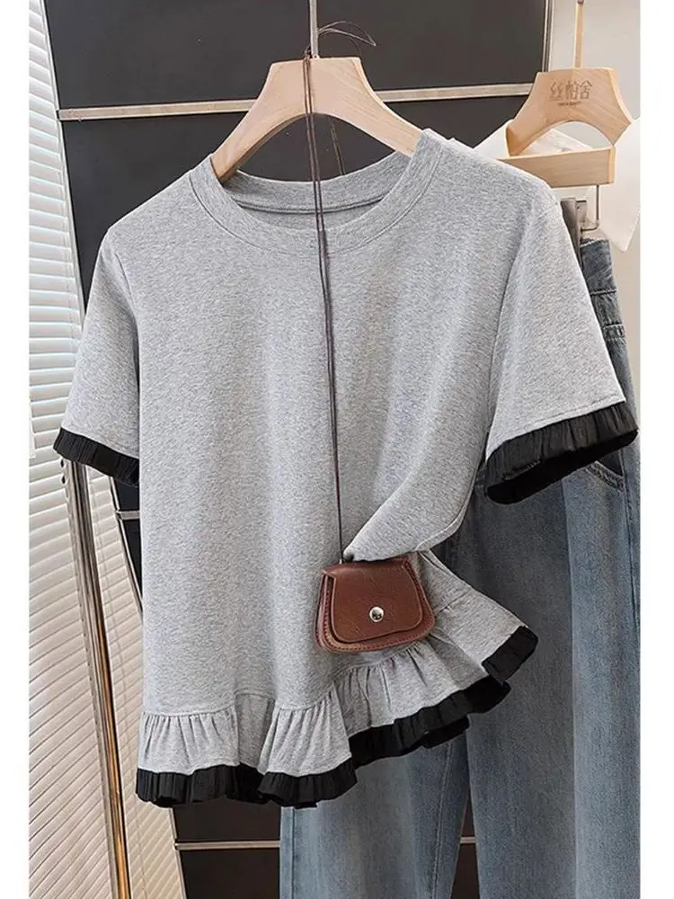 plus Size 300 Pounds Korean Style Ruffle Splice Short Sleeve T Shirt Women Loose Casual Anti Aging Slimming Top for Summer
plus Size 300 Pounds Korean Style Ruffle Splice Short Sleeve T Shirt Women Loose Casual Anti Aging Slimming Top for Summer
