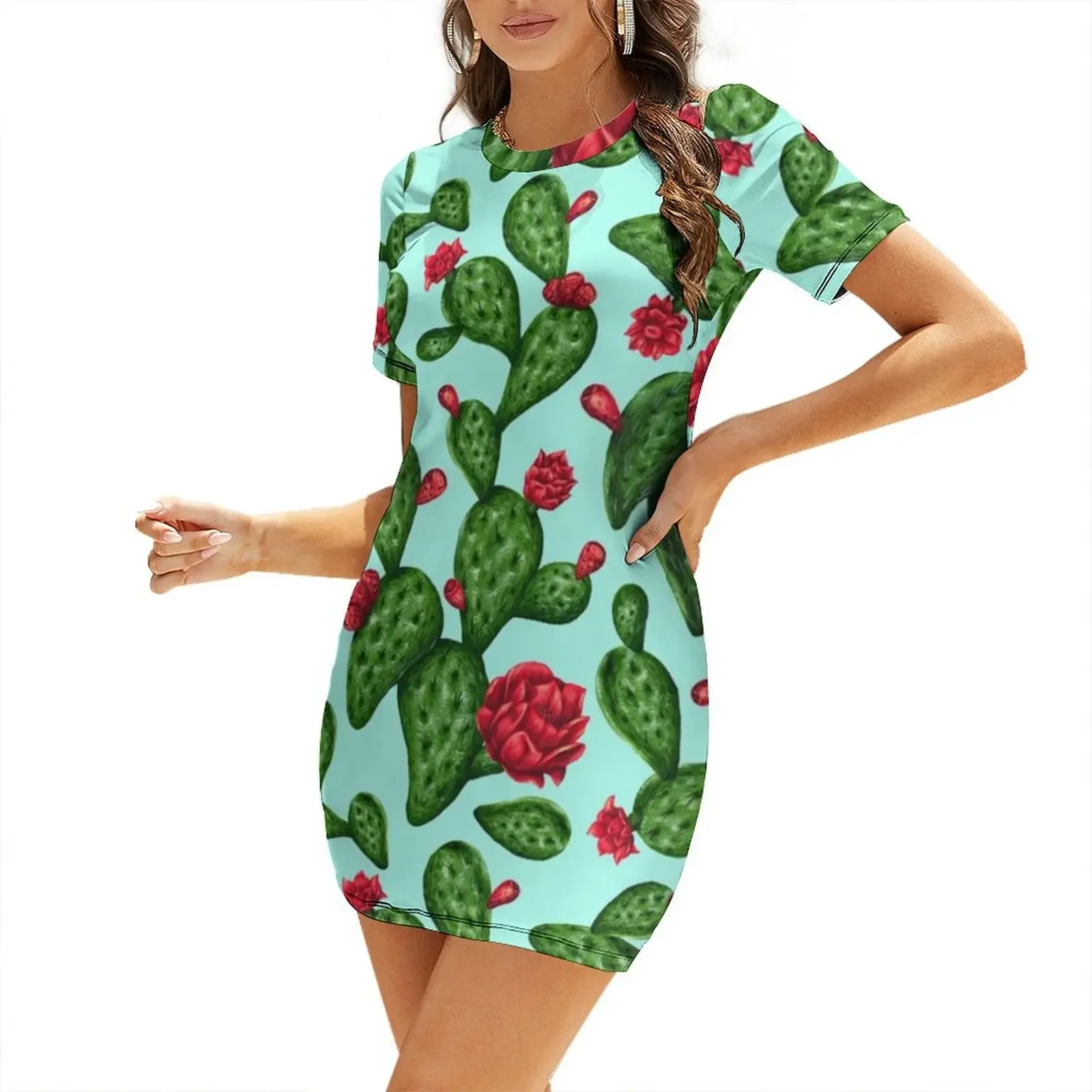 Nice cactus pattern Short-Sleeved Dress woman dress luxury woman evening dress
Nice cactus pattern Short-Sleeved Dress woman dress luxury woman evening dress