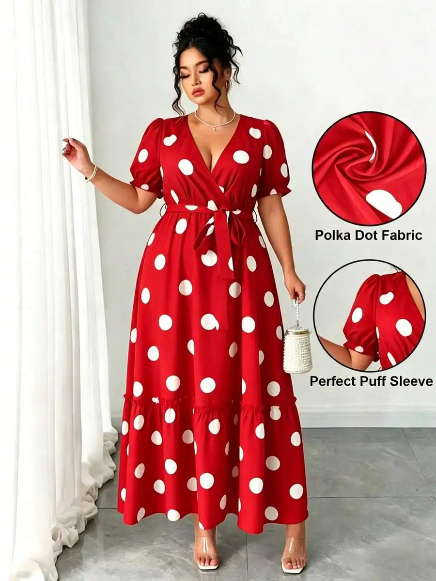 Women V-Neck Polka Dot Puff Sleeve Tie Waist Maxi Dress Spring Summer
Women V-Neck Polka Dot Puff Sleeve Tie Waist Maxi Dress Spring Summer