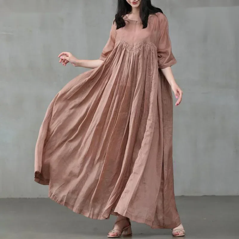 Fashionable Women New Summer Casual Temperament Cotton Linen Pullover Round Neck Women Large Swing Solid Color Loose Dress
Fashionable Women New Summer Casual Temperament Cotton Linen Pullover Round Neck Women Large Swing Solid Color Loose Dress