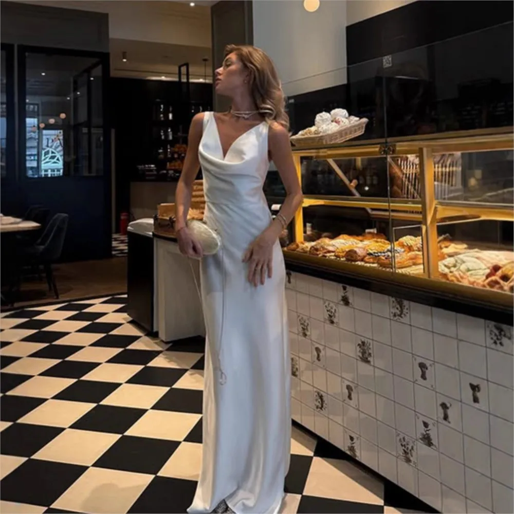 Woman Solid Color Vestidos Sexy Backless Long Evening Dress Elegant V-neck Robe Spaghetti Strap Vacation Temperament Dress
Woman Solid Color Vestidos Sexy Backless Long Evening Dress Elegant V-neck Robe Spaghetti Strap Vacation Temperament Dress