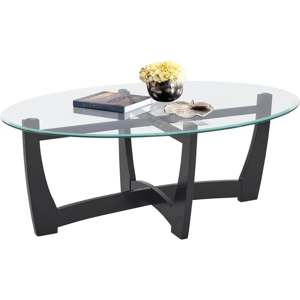 48 Elegant Oval Coffee Table - Tempered Glass Top & Solid Wood Base for Living Room or Office in Sleek Black
48 Elegant Oval Coffee Table - Tempered Glass Top & Solid Wood Base for Living Room or Office in Sleek Black