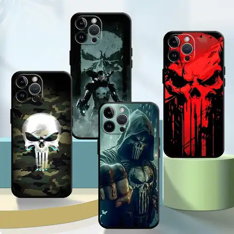 Black Soft Phone Cover Case for iPhone 13 Pro SE 16 Pro Max 14 12 Mini 7 6s XS X 16e 8 Plus 11 XR 15 Marvel Cool Punisher