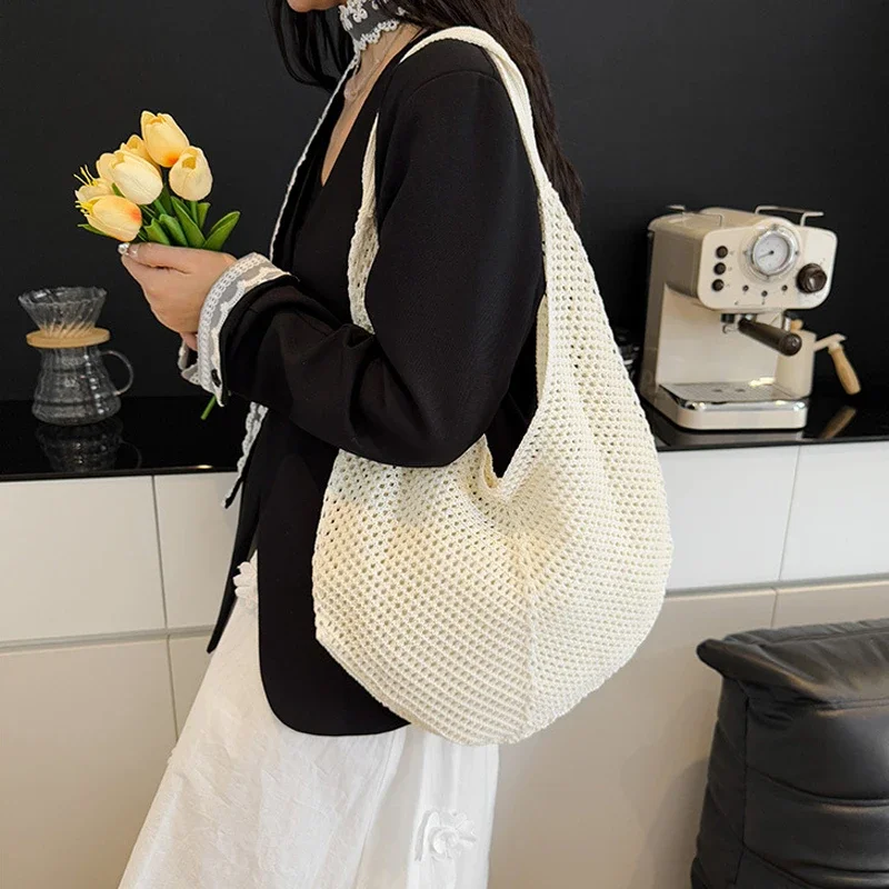 Fashion Women's Hollow Woven Shoulder Bags Large Capacity Knitting Underarm Bag Solid Crochet Tote Handbag Summer Mesh Beach Bag
Fashion Women's Hollow Woven Shoulder Bags Large Capacity Knitting Underarm Bag Solid Crochet Tote Handbag Summer Mesh Beach Bag