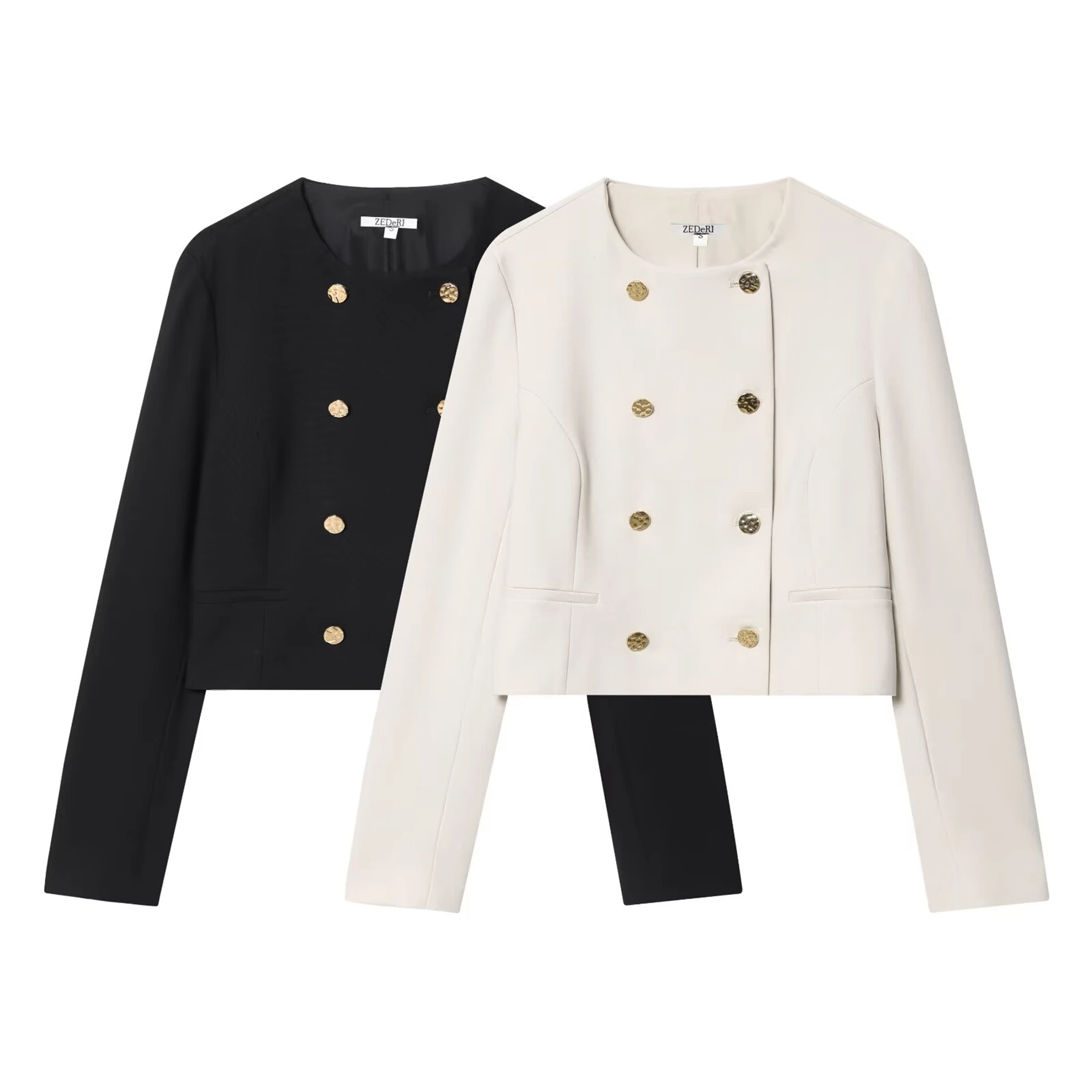 Women's New Long Pants Suit Short Double-Breasted Blazer with Chain Belt and Ankle-Length Pants
Women's New Long Pants Suit Short Double-Breasted Blazer with Chain Belt and Ankle-Length Pants