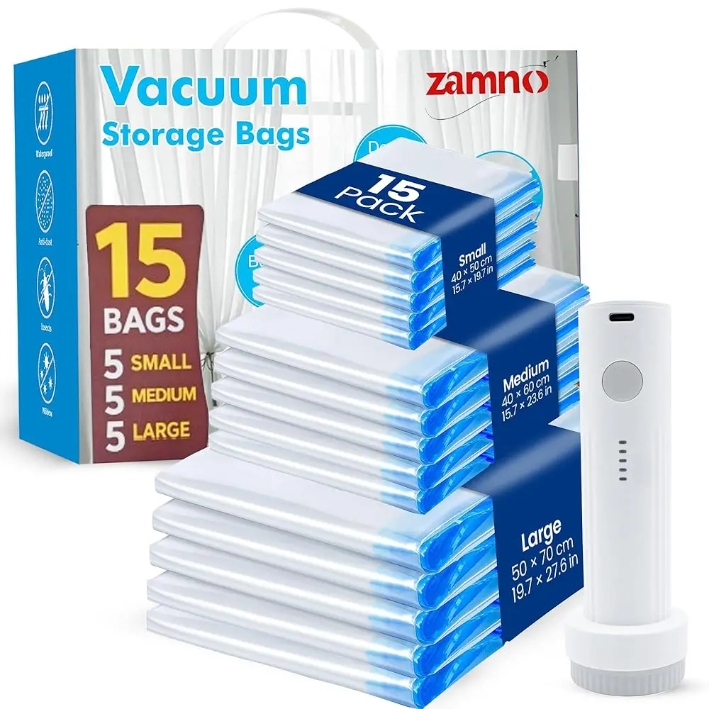 Free ShippingVacuum Storage Bags for Clothing Travel – 15 Pack Compressed Vacuum Seal Bags with Rechargeable Air Pump – Carry-o
Free ShippingVacuum Storage Bags for Clothing Travel – 15 Pack Compressed Vacuum Seal Bags with Rechargeable Air Pump – Carry-o