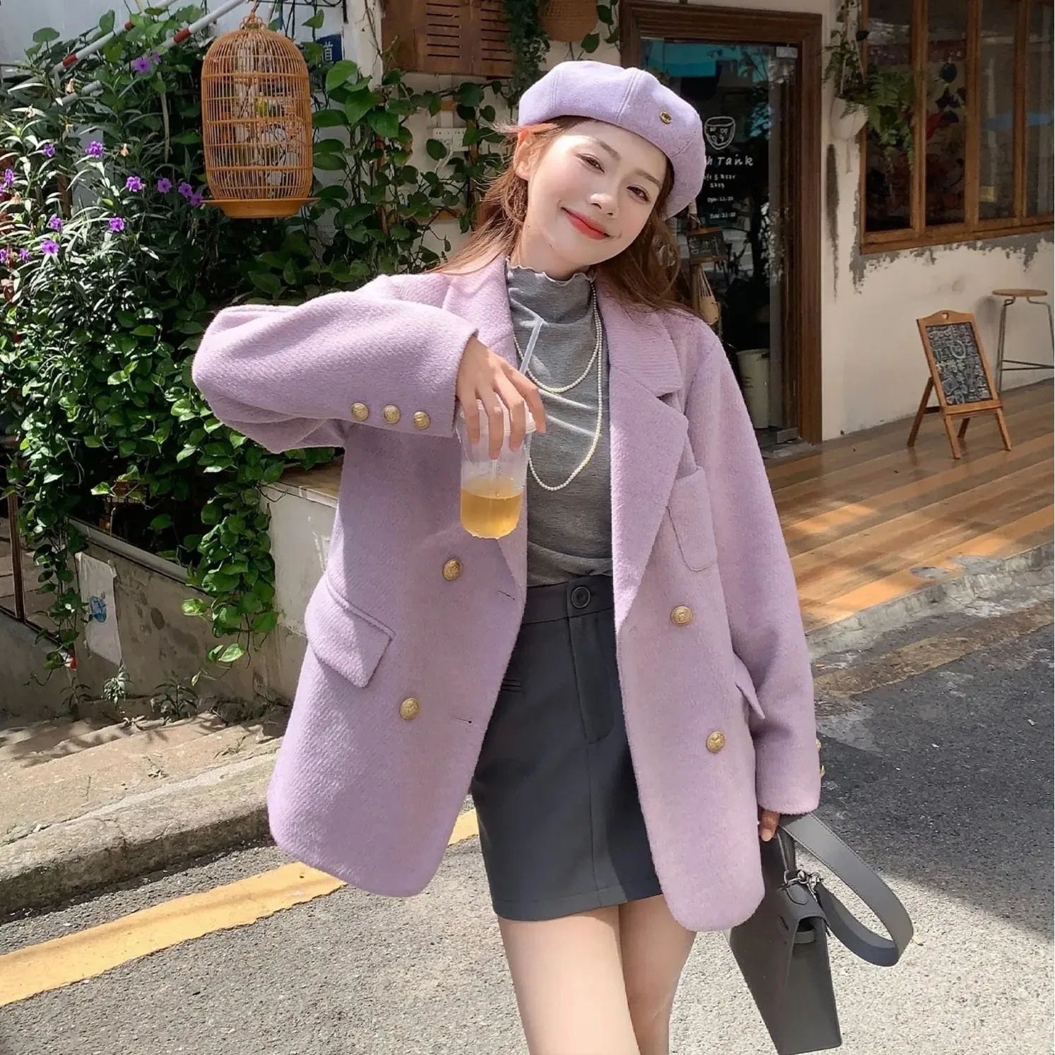 Autumn and Winter Korean-style All-match Women's Suit New Elegant Short Woolen Jacket Gentle Purple Casual Office Lady Suit Top
Autumn and Winter Korean-style All-match Women's Suit New Elegant Short Woolen Jacket Gentle Purple Casual Office Lady Suit Top