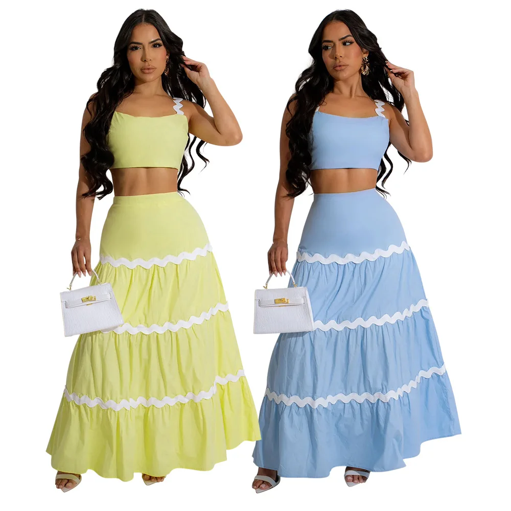 Sexy Camisole Short Top, Loose Fitting Skirt, Half Skirt, Women's Fashion Two-piece Set 2025
Sexy Camisole Short Top, Loose Fitting Skirt, Half Skirt, Women's Fashion Two-piece Set 2025