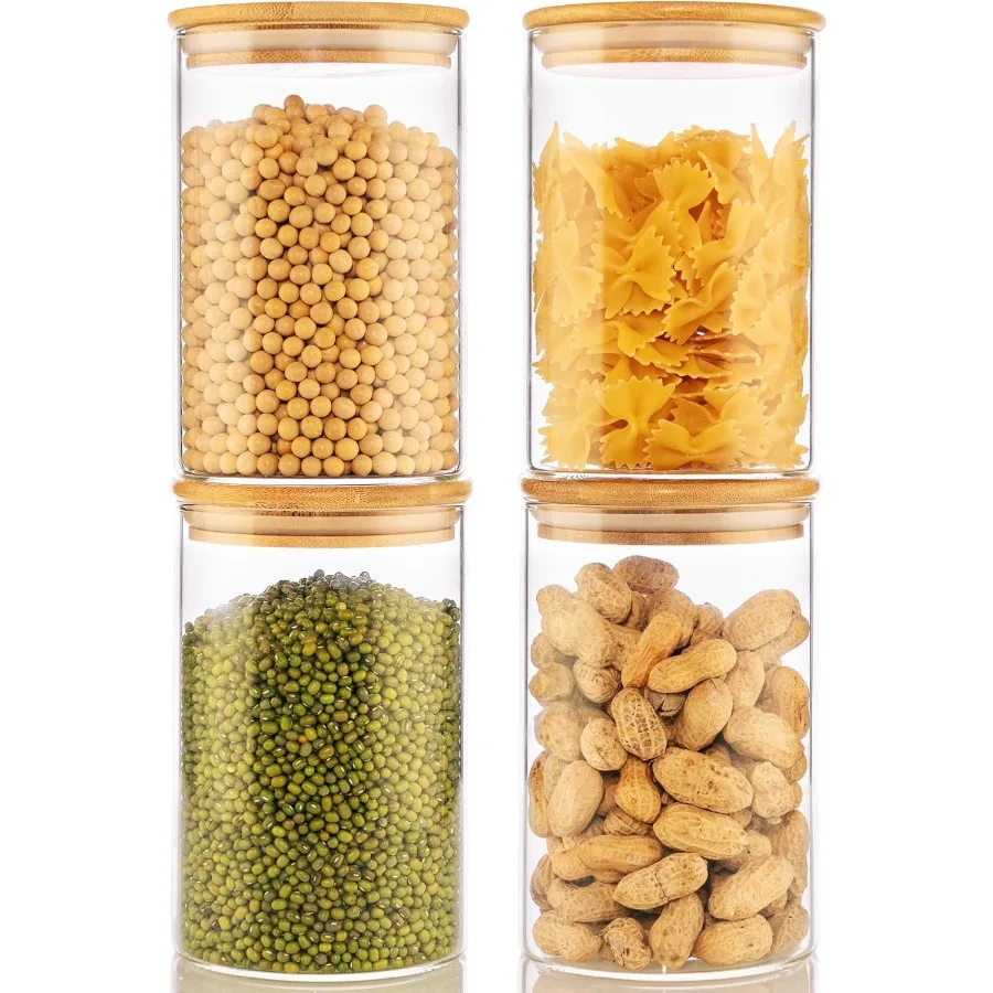 32oz 4 Pack Glass Jars with Bamboo Lids for Kitchen Pantry Organization: Airtight Round Food Storage Canisters Ideal for Cereal
32oz 4 Pack Glass Jars with Bamboo Lids for Kitchen Pantry Organization: Airtight Round Food Storage Canisters Ideal for Cereal