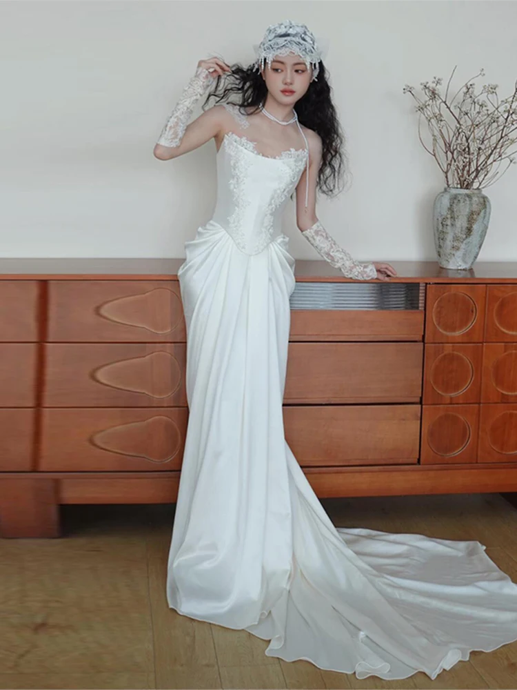 Ele Lace Satin Wedding Dr Vintage Off-oulder Fi-Tail Gown for Engagement Parties And Bridal Outings in China
Ele Lace Satin Wedding Dr Vintage Off-oulder Fi-Tail Gown for Engagement Parties And Bridal Outings in China