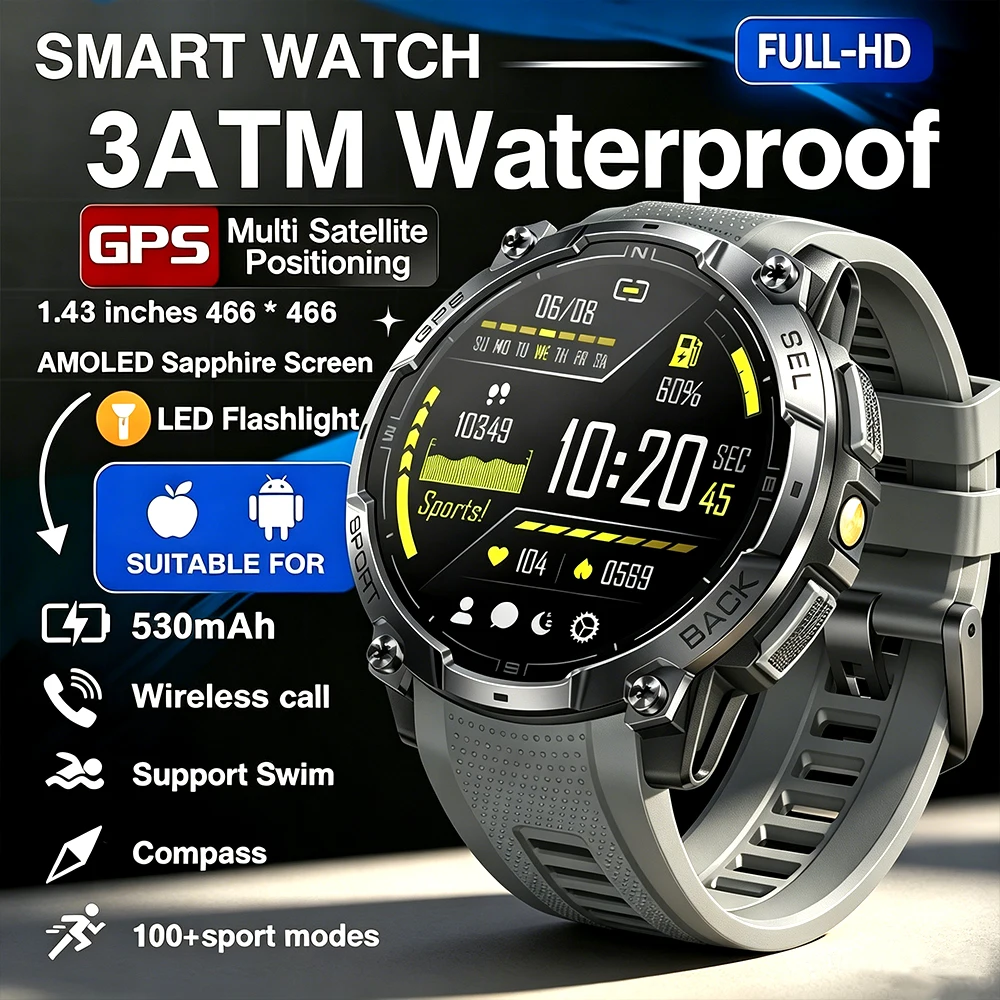 New Smart Watch 1.43inch Amoled GPS Positioning LED Flashlight BT Calling Health Monitor Outdoor Sports Fitness Smartwatch K76A
New Smart Watch 1.43inch Amoled GPS Positioning LED Flashlight BT Calling Health Monitor Outdoor Sports Fitness Smartwatch K76A