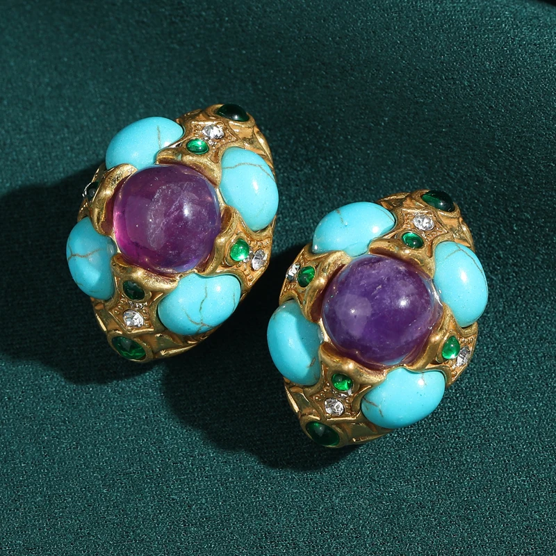 Vintage Natural Stone Stud Earring For Women Purple Crystal Turquoise Green Designer Jewelry Elegant Luxury Valentine Day Gift
Vintage Natural Stone Stud Earring For Women Purple Crystal Turquoise Green Designer Jewelry Elegant Luxury Valentine Day Gift