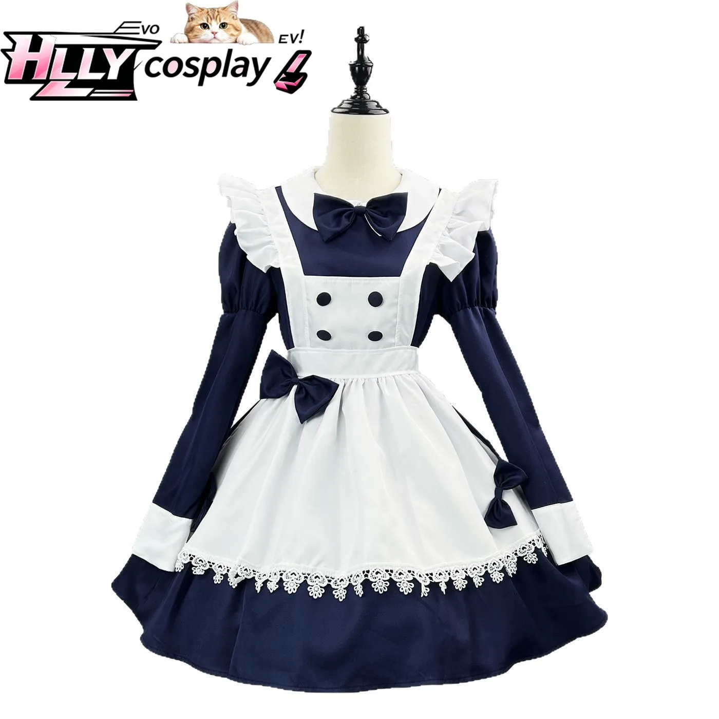 New Halloween Anime Ellie Cosplay Long Maid Dress Butler Style Navy Blue White Ruffle Lace Bow Uniform for Maid Cafe Workwear
New Halloween Anime Ellie Cosplay Long Maid Dress Butler Style Navy Blue White Ruffle Lace Bow Uniform for Maid Cafe Workwear