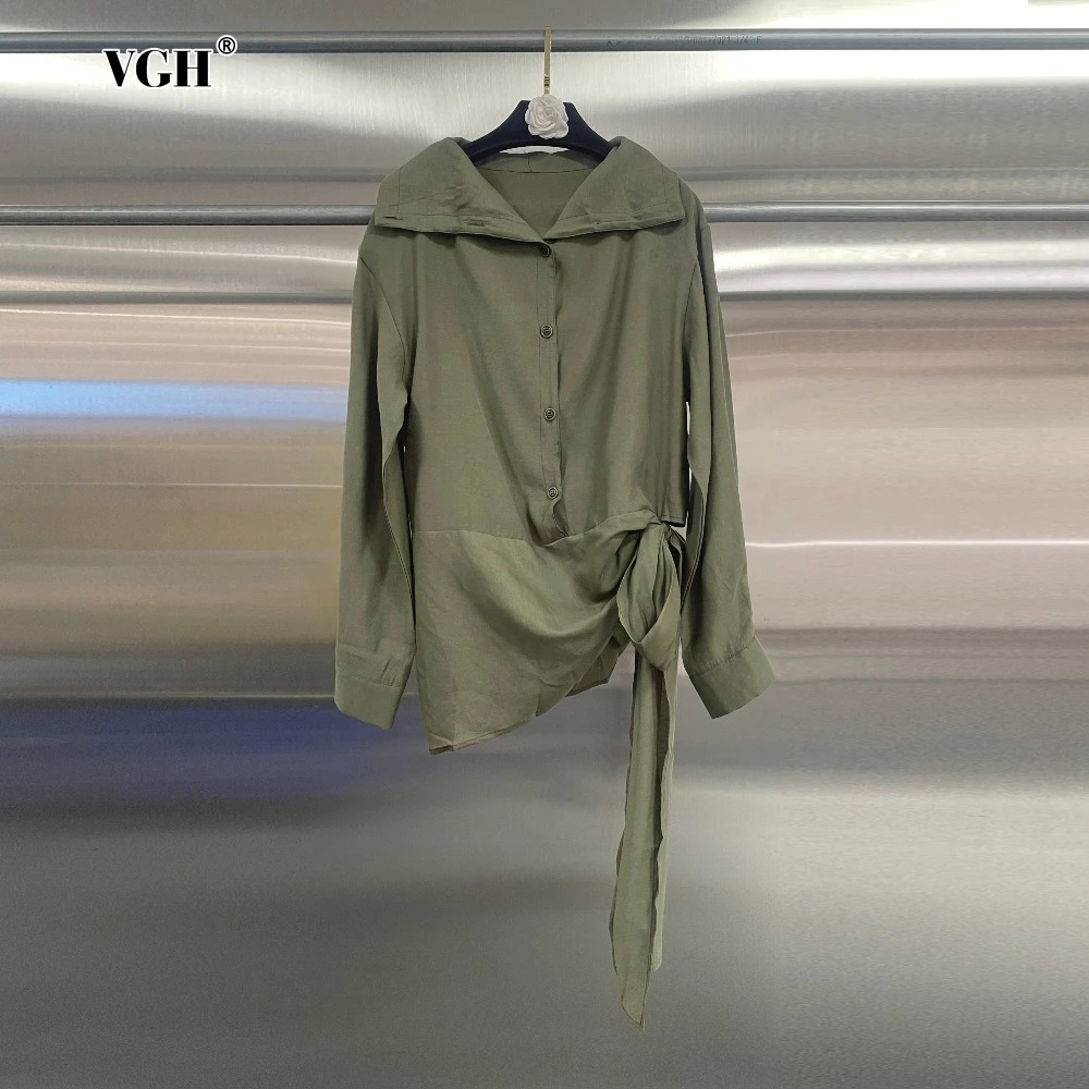 VGH Solid Spliced Buttons Casual Blouse for Women Lapel Long Sleeve Patchwork Lace Up Perspective Shirts Female Fashion Style
VGH Solid Spliced Buttons Casual Blouse for Women Lapel Long Sleeve Patchwork Lace Up Perspective Shirts Female Fashion Style