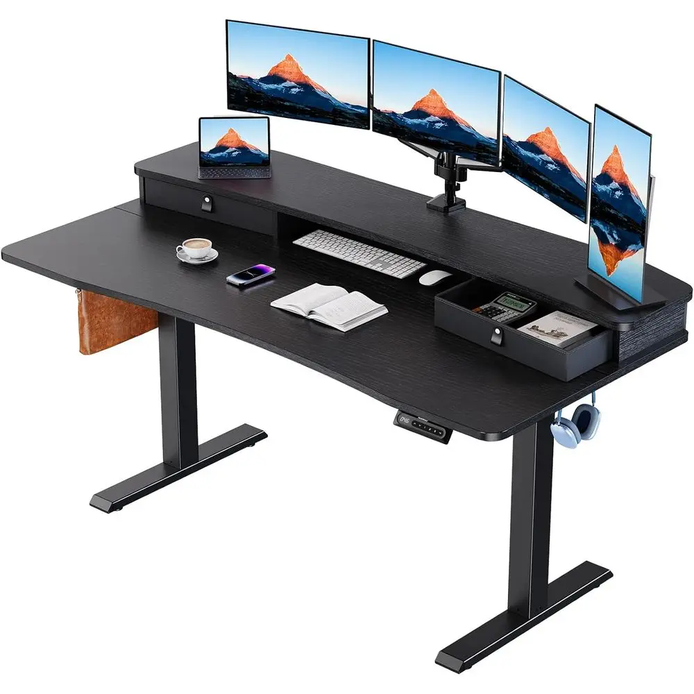 Height-Adjustable Electric Standing Desk, 60x30, 2 Desks, C-Clamp Mount, 4 Preset Heights, 2 Hooks, Black
Height-Adjustable Electric Standing Desk, 60x30, 2 Desks, C-Clamp Mount, 4 Preset Heights, 2 Hooks, Black