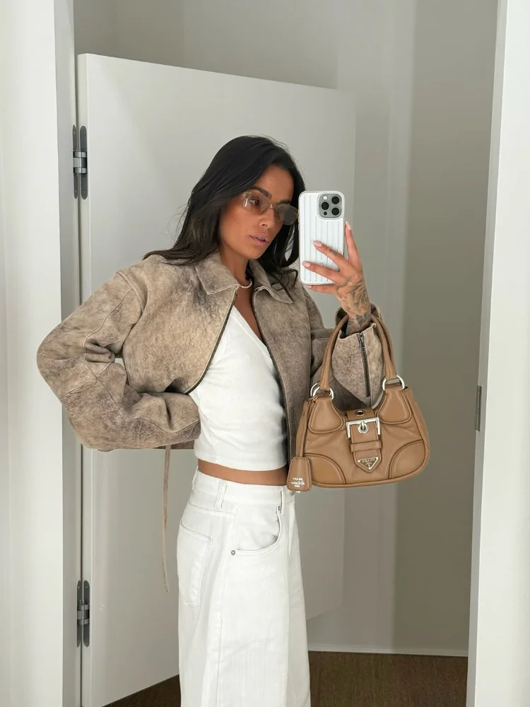 Casual Zipper Short Tie-dye Suede Jacket Women Chic Lapel Long Sleeved Slim Bomber Jackets Lady Autumn Daily Commute Street Coat
Casual Zipper Short Tie-dye Suede Jacket Women Chic Lapel Long Sleeved Slim Bomber Jackets Lady Autumn Daily Commute Street Coat