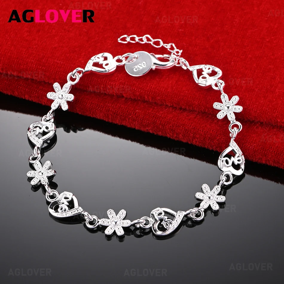 AGLOVER 925 Sterling Silver Flower Heart Hollow Pattern Bracelet Women Fashion Charm Wedding Jewelry
AGLOVER 925 Sterling Silver Flower Heart Hollow Pattern Bracelet Women Fashion Charm Wedding Jewelry