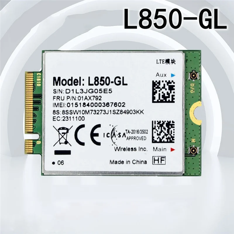 AED6-L850 GL Wi-Fi карта + 2 запасных части для антенны 01AX792 NGFF M.2 модуль для Lenovo Thinkpad T580 X280 L580 T480S T480 P52S
AED6-L850 GL Wi-Fi карта + 2 запасных части для антенны 01AX792 NGFF M.2 модуль для Lenovo Thinkpad T580 X280 L580 T480S T480 P52S